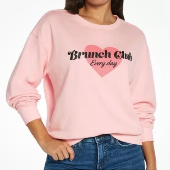 NWT WILD FOX Long Sleeve Pink Heart Brunch Club Sweatshirt Size X-Large - Picture 1 of 5